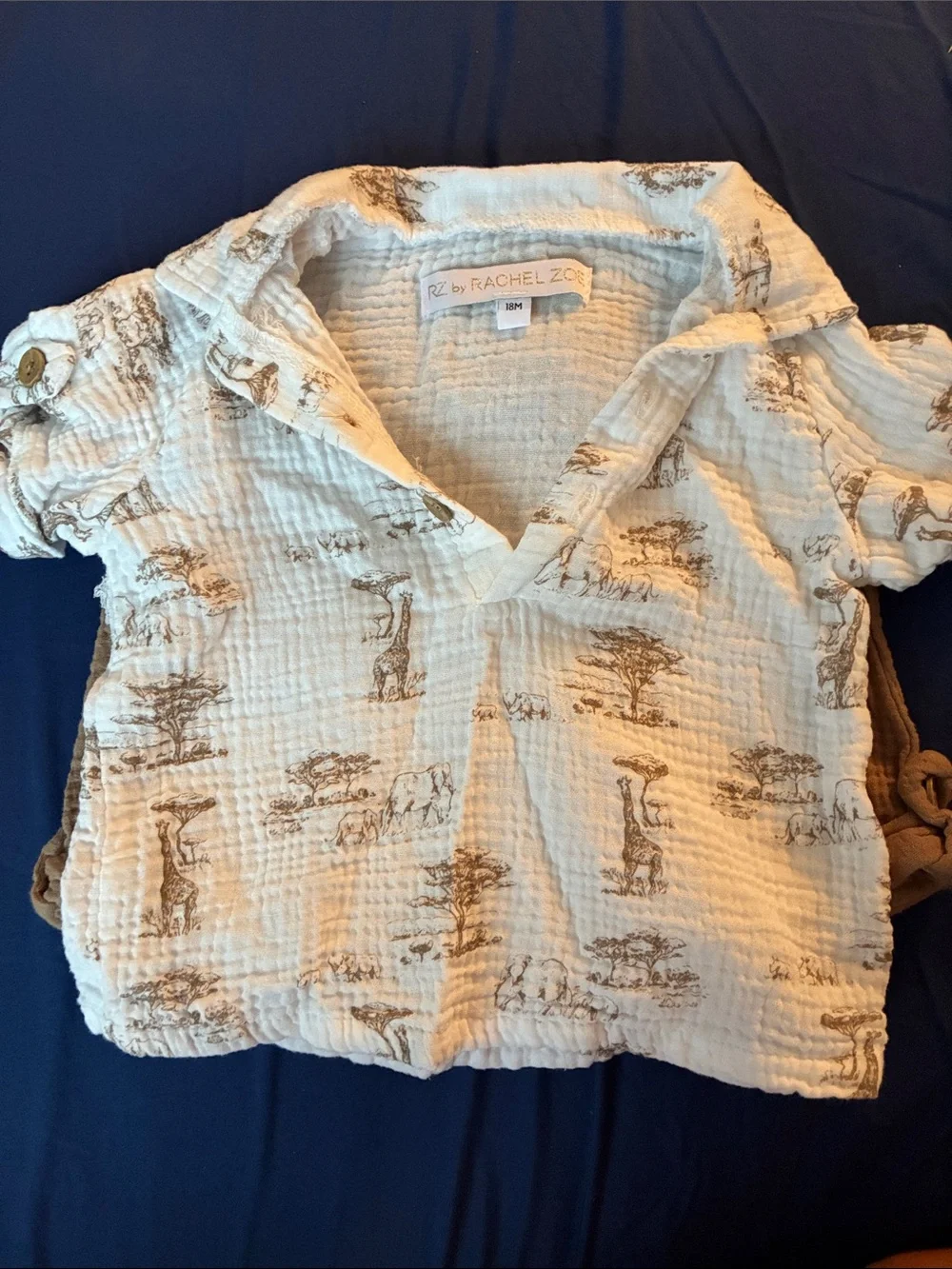 RZ by RACHEL ZOE Cream Printed Gauze Top & Brown Gauze Shorts
